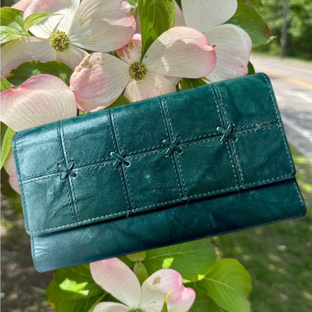 Forest Green Genuine Leather Checkbook Wallet with attached Coinpurse